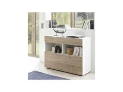 Buffet 1 Abattant 1 Tiroir Laqué Blanc Brillant/Chêne Naturel - TAORMINE