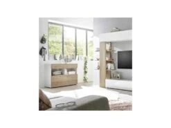 Buffet 1 Abattant 1 Tiroir Laqué Blanc Brillant/Chêne Naturel - TAORMINE -Mobilia Boutique buffet 17624939