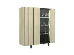 Argentier 2 Portes à LEDs Chêne Clair/Ardoise - FOREST -Mobilia Boutique buffet 17625979