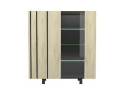 Argentier 2 Portes à LEDs Chêne Clair/Ardoise - FOREST -Mobilia Boutique buffet 17625981