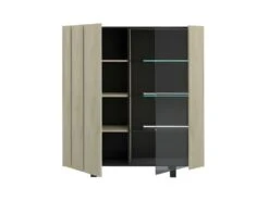 Argentier 2 Portes à LEDs Chêne Clair/Ardoise - FOREST -Mobilia Boutique buffet 17625983