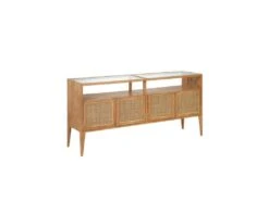 Buffet 4 Portes Bois Rotin Verre - ALBERTINA