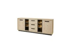 Buffet 2 Portes 3 Tiroirs Bois Clair/Béton Ciré - HESTIA