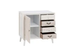 Meuble D'entrée 1 Porte 4 Tiroirs Bois Clair/Blanc - LINO -Mobilia Boutique buffet 17635451