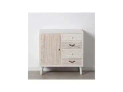 Meuble D'entrée 1 Porte 4 Tiroirs Bois Clair/Blanc - LINO -Mobilia Boutique buffet 17635453