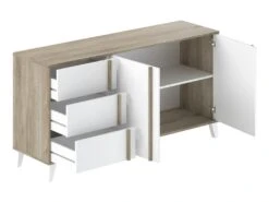 Buffet, Meuble De Rangement En Mélamine Coloris Chêne Et Blanc - L. 160 X P. 45 X H. 82 Cm -Mobilia Boutique buffet 17701641