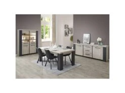 Argentier 4 Portes à LEDs Chêne Délavé/Gris Foncé - PORIRUA -Mobilia Boutique buffet 17788989