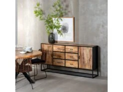 BRATO - Buffet 2 Portes 6 Tiroirs Manguier Et Métal Noir -Mobilia Boutique buffet 18184755