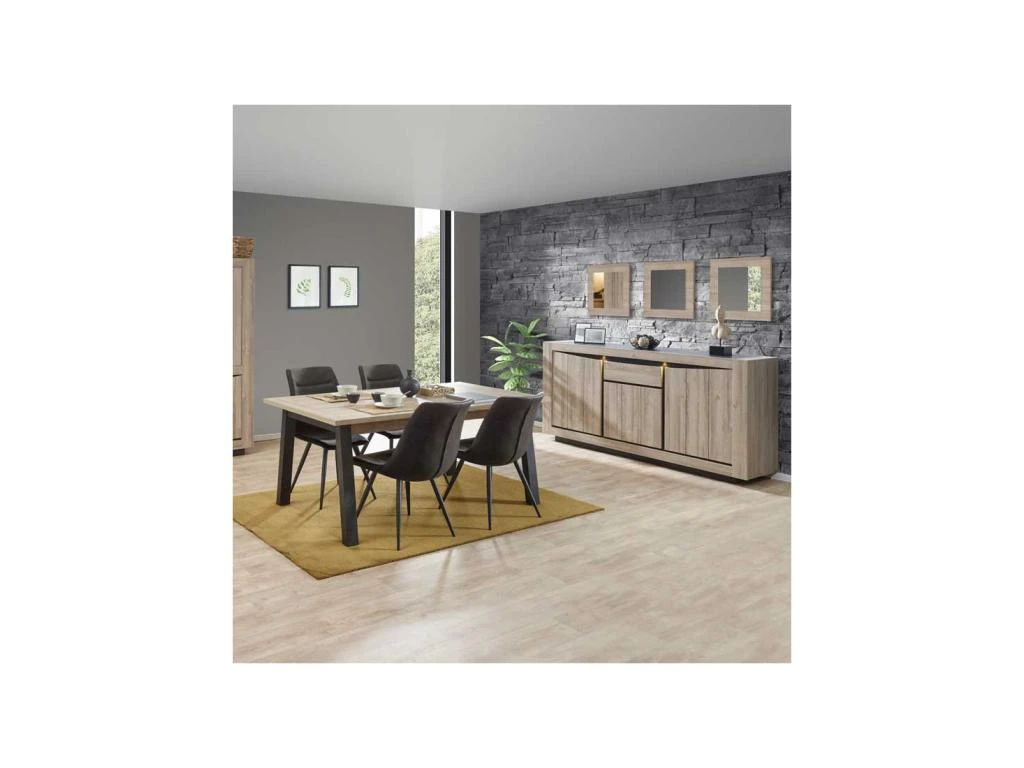 Buffet 3 Portes 1 Tiroir Chêne Naturel à LEDs - OSTENDE 4 Buffet 3 Portes 1 Tiroir Chêne Naturel à LEDs - OSTENDE – Image 2