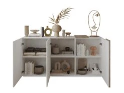 Buffet Avec 3 Portes - Blanc Et Naturel Clair - CAYNO -Mobilia Boutique buffet 18339681