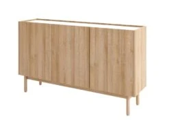 Buffet Avec 3 Portes - Naturel Clair Et Effet Marbre Blanc - SITOLI -Mobilia Boutique buffet 18812515