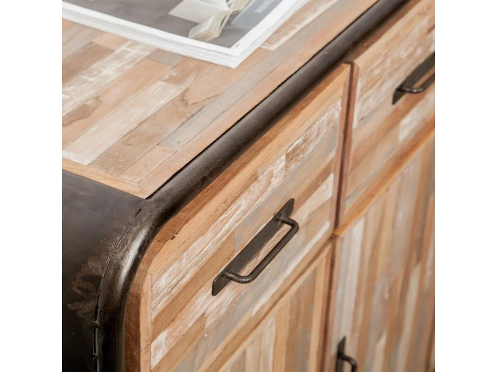 Buffet 4 Portes En Teck Industriel "Fusion" 140cm Naturel 7 Buffet 4 Portes En Teck Industriel "Fusion" 140cm Naturel – Image 5