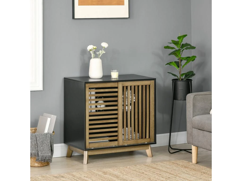 Meuble Buffet De Rangement BORiS Bois Et Noir 4 Meuble Buffet De Rangement BORiS Bois Et Noir – Image 2