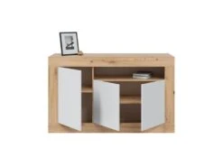 Buffet 3 Portes 1 Niche Blanc/Chêne - TOZA - L 144 X L 42 X H 87 Cm -Mobilia Boutique buffet 19720401
