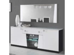 Buffet 4 Portes Laqué Blanc Et Noir Brillant à Leds - LASINA - L 190 X L 47 X H 81 Cm -Mobilia Boutique buffet 19720531