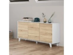 Buffet 3 Portes Blanc Brillant/Chêne Clair - STOCKTON - L 154 X L 41 X H 75 Cm -Mobilia Boutique buffet 19720561