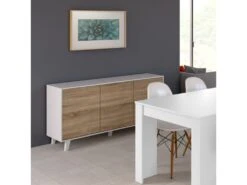 Buffet 3 Portes Blanc Brillant/Chêne Clair - STOCKTON - L 154 X L 41 X H 75 Cm -Mobilia Boutique buffet 19720567