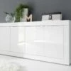 Buffet Moderne 4 Portes En Bois Blanc Laqué Brillant - MILAN - L 207 X L 43 X H 86 Cm -Mobilia Boutique buffet 19720829