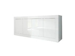 Buffet Moderne 4 Portes En Bois Blanc Laqué Brillant - MILAN - L 207 X L 43 X H 86 Cm -Mobilia Boutique buffet 19720837