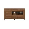 Buffet 3 Portes Chêne Foncé à LEDs - VARSOVIE - L 150.5 X L 40 X H 84.5 Cm