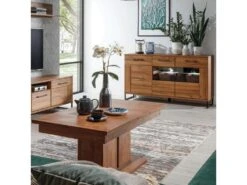 Buffet 3 Portes Chêne Foncé à LEDs - VARSOVIE - L 150.5 X L 40 X H 84.5 Cm -Mobilia Boutique buffet 19720843