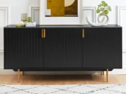 Buffet - 3 Portes - MDF Et Métal - Coloris : Noir Et Doré - LIKANA -Mobilia Boutique buffet 19792819