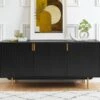 Buffet - 3 Portes - MDF Et Métal - Coloris : Noir Et Doré - LIKANA -Mobilia Boutique buffet 19792821