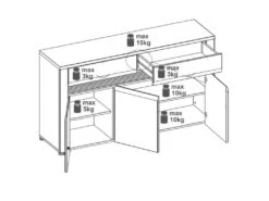 Buffet 3 Portes Battantes 2 Tiroirs Chêne à LED - BIELSKO - L 150 X L 40 X H 86 Cm -Mobilia Boutique buffet 19823205