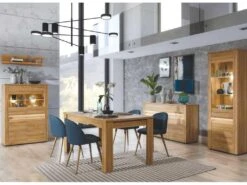 Buffet 3 Portes Battantes 2 Tiroirs Chêne à LED - BIELSKO - L 150 X L 40 X H 86 Cm -Mobilia Boutique buffet 19823207