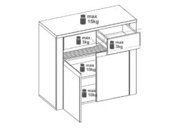 Buffet 2 Portes Battantes 2 Tiroirs Chêne à LED - BIELSKO - L 91,5 X L 40 X H 86 Cm -Mobilia Boutique buffet 19823215