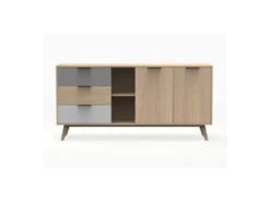 Buffet 3 Tiroir 2 Niches 2 Portes Bois/Blanc/Gris - FAEL -Mobilia Boutique buffet 19901279