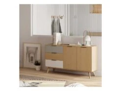 Buffet 2 Portes 3 Tiroir Bois/Blanc/Gris - FAEL
