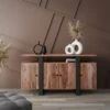 Buffet Avec 4 Portes Et 1 étagère En Bois D'acacia Et Métal - Naturel Clair Et Noir - ADIXIA -Mobilia Boutique buffet 20014847