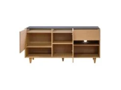 Buffet 165 Cm Décor Chêne Clair Avec Plateau Verre Fumé - MADDE 6862 -Mobilia Boutique buffet 20911291