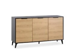 Buffet Kalma 3 Portes En Noir/chêne, Largeur 136 Cm