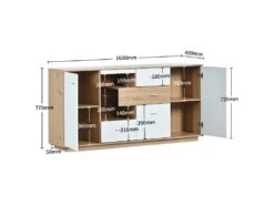 Buffet Bas Avec 2 Portes Et 4 Tiroirs - LED - étagère En Verre Pour Salon Ou Cuisine - Blanc & Naturel 9 Buffet Bas Avec 2 Portes Et 4 Tiroirs - LED - étagère En Verre Pour Salon Ou Cuisine - Blanc & Naturel -Mobilia Boutique buffet 21026127