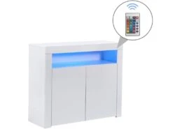 Buffet De Rangement Avec Lumière LED Et 2 Portes Pour Salon Et Salle à Manger - Blanc -Mobilia Boutique buffet 21026405