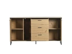 Buffet Bas Avec 3 Tiroirs Et 2 Portes - Avec LED - Naturel -Mobilia Boutique buffet 21026443