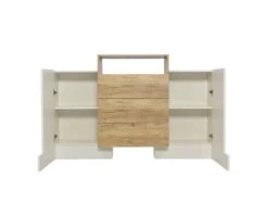 Buffet Avec 2 Portes 3 Tiroirs Et LED - Pour Salon Et Chambre - Naturel & Blanc -Mobilia Boutique buffet 21026507