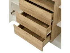 Buffet Avec 2 Portes 3 Tiroirs Et LED - Pour Salon Et Chambre - Naturel & Blanc -Mobilia Boutique buffet 21026509