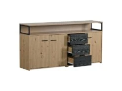 Buffet Avec 3 Portes Et 3 Tiroirs - Poignées En Métal - Style Industriel - Naturel -Mobilia Boutique buffet 21026537