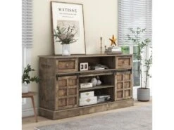 Buffet Avec 2 Portes Coulissantes + Compartiments - étagères Réglables - Naturel -Mobilia Boutique buffet 21026575