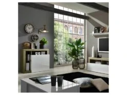 Buffet 2 Portes Blanc Laqué Brillant/Chêne Naturel - ISCHIA -Mobilia Boutique buffet 21136325