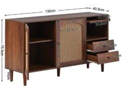 Buffet Avec 3 Portes Et 2 Tiroirs - Portes En Résine Tressée - Style Campagnard - Marron -Mobilia Boutique buffet 21268049