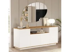 Buffet Avec 4 Portes Et Etagères - Venprodin - 180Cm Pin-Blanc -Mobilia Boutique buffet 21306785