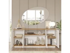 Buffet Avec 4 Portes Et Etagères - Venprodin - 180Cm Pin-Blanc -Mobilia Boutique buffet 21306789