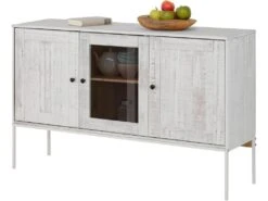 Buffet Avec 2 Portes Et 1 Porte Vitrée En Pin Blanc Crème -Mobilia Boutique buffet 21672173