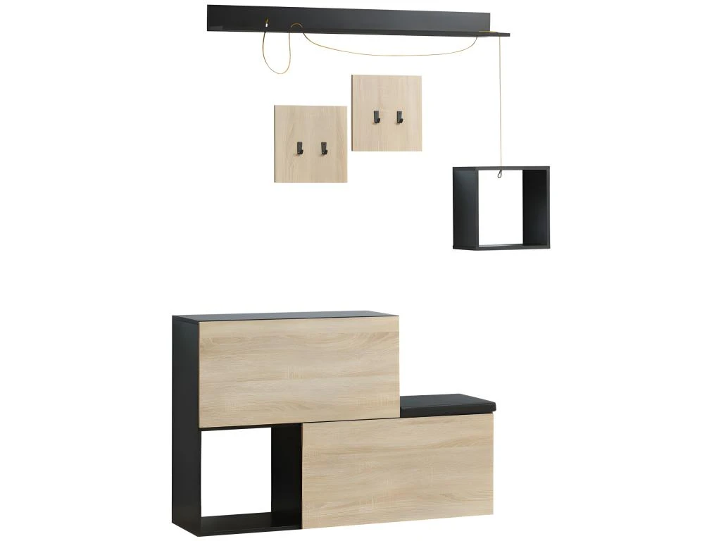 Organisateur D'entrée 5 éléments CALMS Aspect Chêne Clair Et Noir 3 Organisateur D'entrée 5 éléments CALMS Aspect Chêne Clair Et Noir