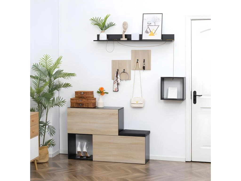 Organisateur D'entrée 5 éléments CALMS Aspect Chêne Clair Et Noir 4 Organisateur D'entrée 5 éléments CALMS Aspect Chêne Clair Et Noir – Image 2