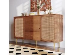 Buffet Bas - 3 Tiroirs & 2 Portes - En Rotin - Marron -Mobilia Boutique buffet 22040891